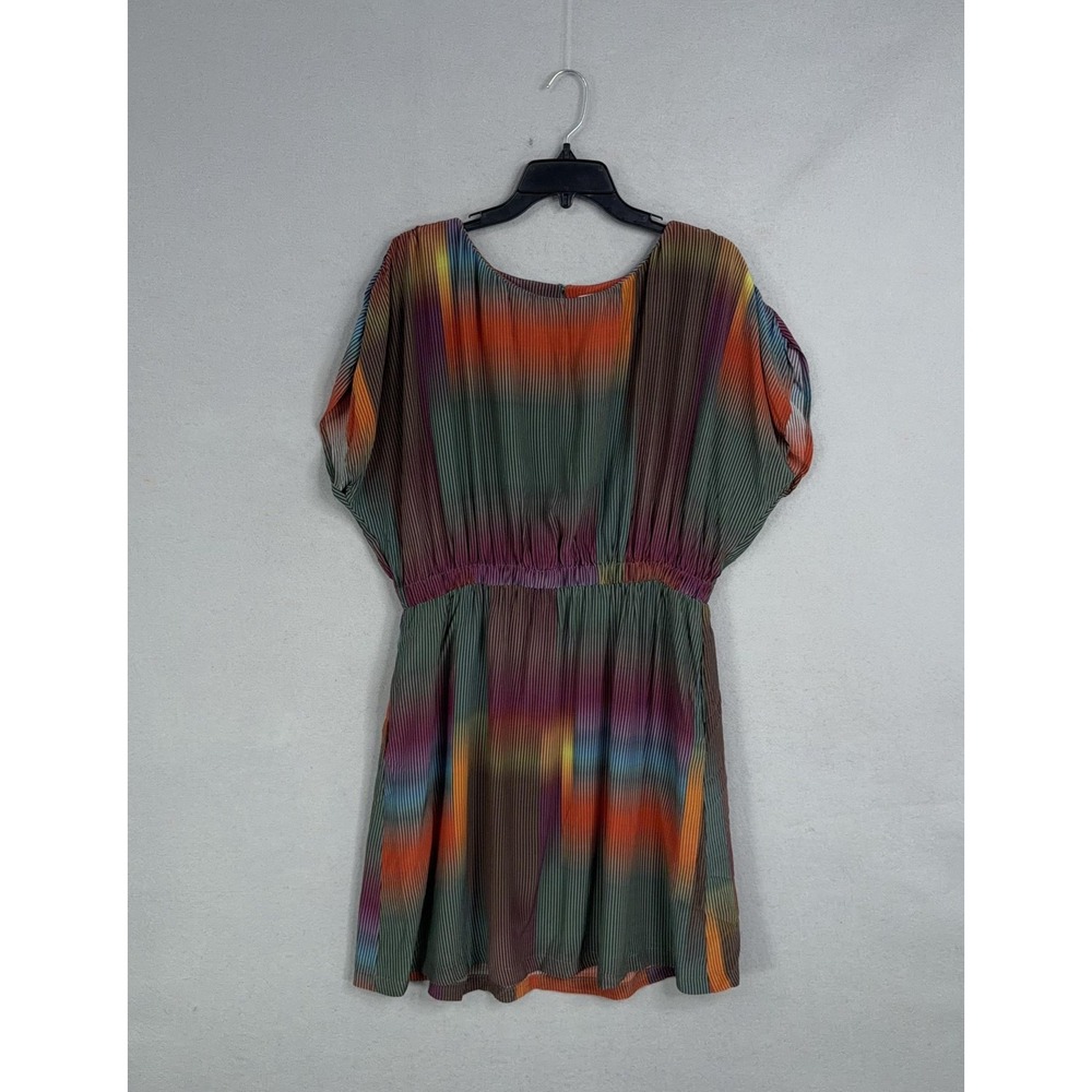 ELK Dress Womens 10 Colorful Pleated Fit Flare Short Dolman Pockets Stripe